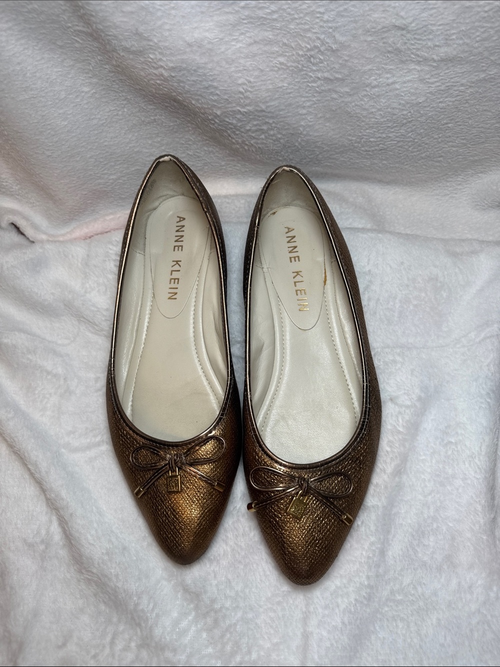 Anne Klein Metallic Bronze Flats size 9 but fits like 9 1/2
